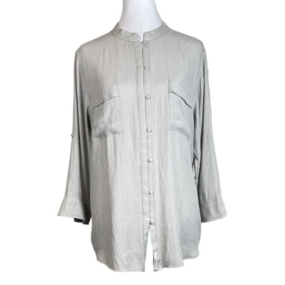 Woolrich Top Womens Size M Gray Mandarin Collar Lagenlook Loose Fit Artsy Flow - Picture 1 of 9
